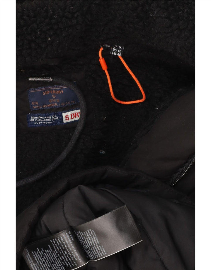 Superdry Damen Parka-Jacke in Übergröße mit Kapuze, UK 16, Größe L, Schwarz, Polyester