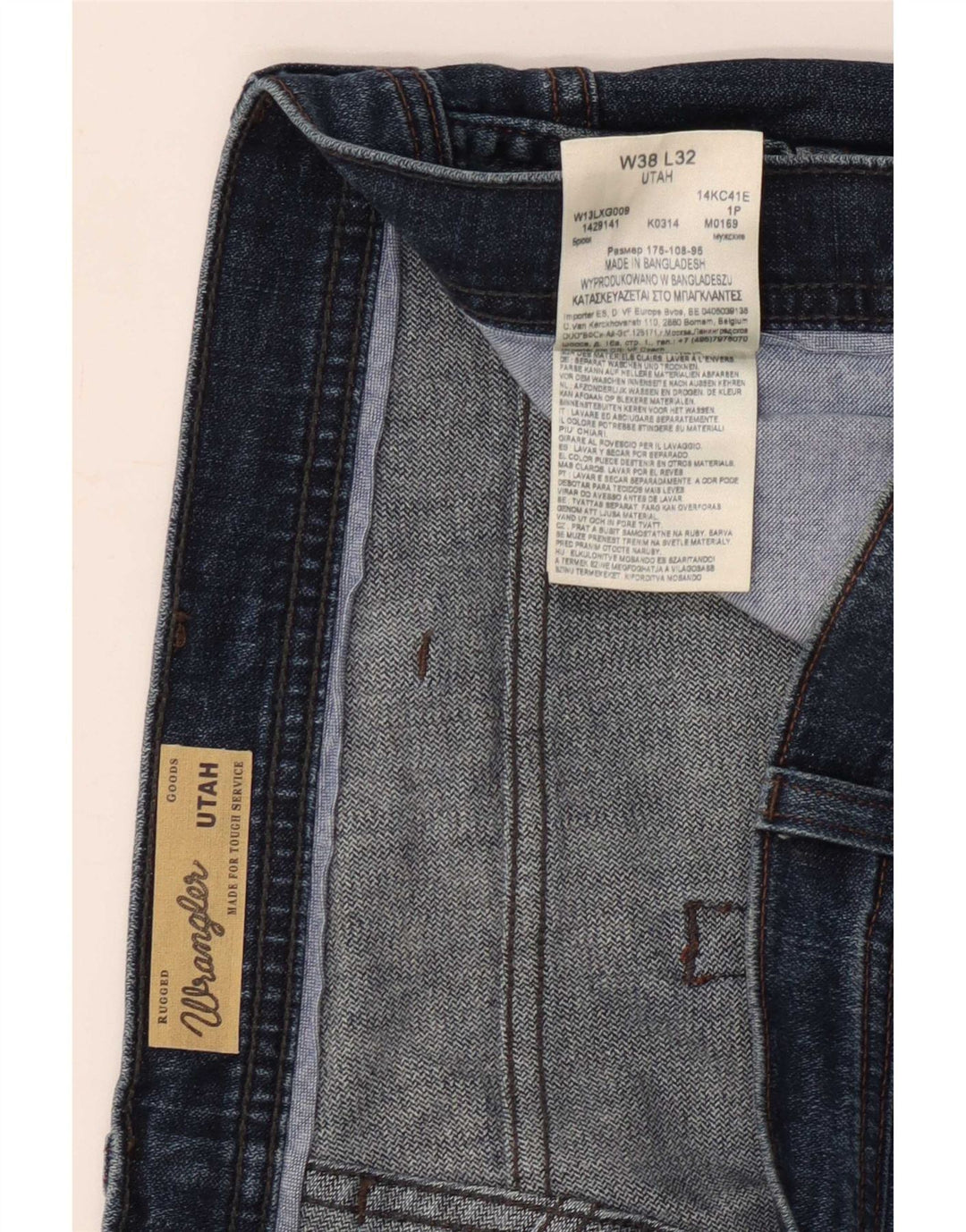 Wrangler Herren Utah Straight Jeans W38 L32 Blaue Baumwolle