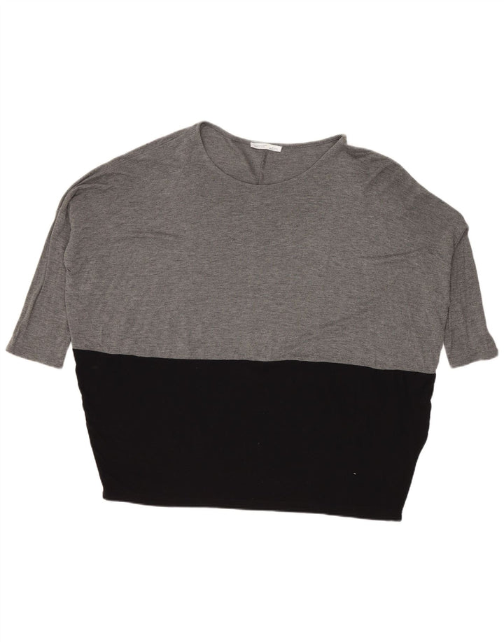 Zara Damen-Oversize-Top mit 3/4-Ärmeln, UK-Größe 14, Mittelgrau, Farbblock