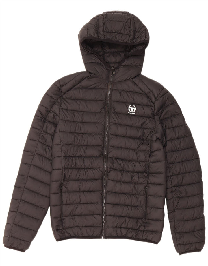 Sergio Tacchini gepolsterte Herrenjacke mit Kapuze, UK 36, kleines schwarzes Nylon