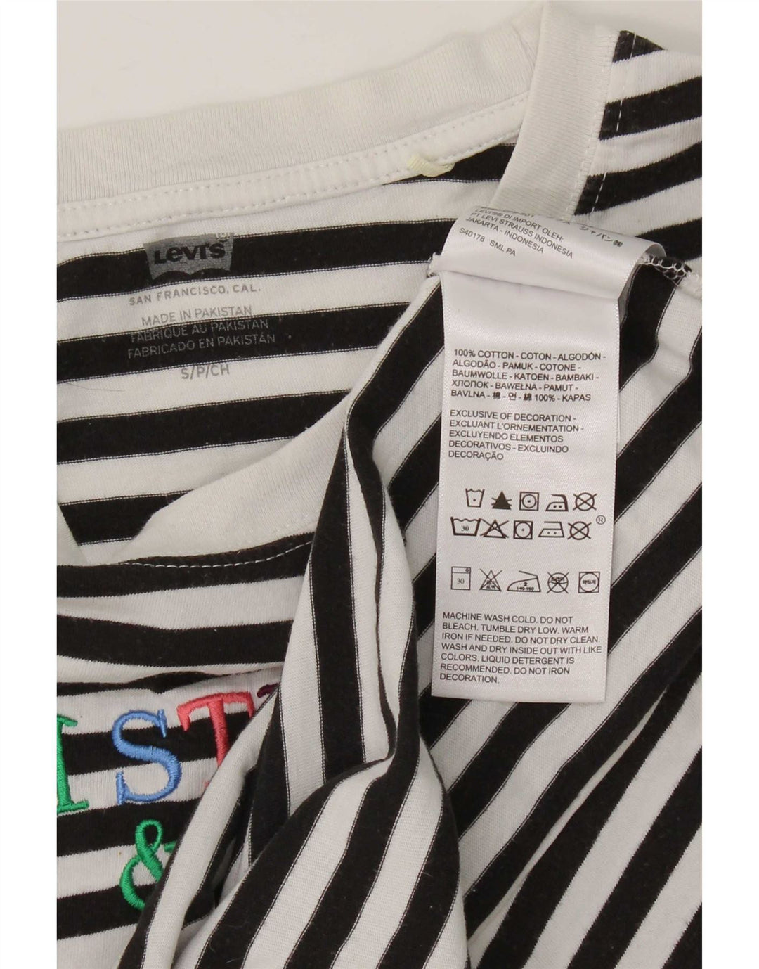 Levi's Damen-Oberteil mit Grafik, übergroß, langärmlig, Gr. 10, Größe S, Schwarz, gestreift