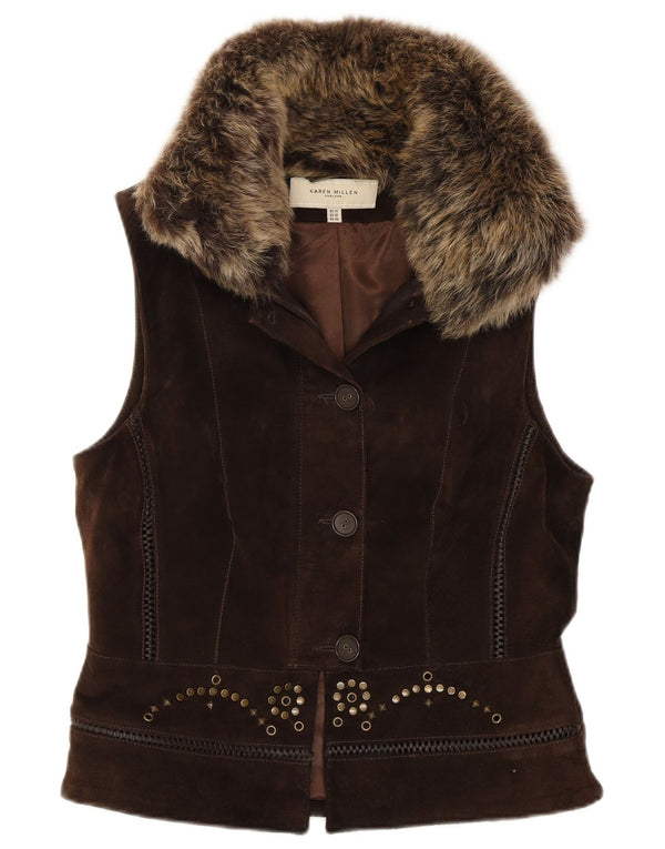 Karen Millen Damen Wildlederweste UK 14 Large Braun