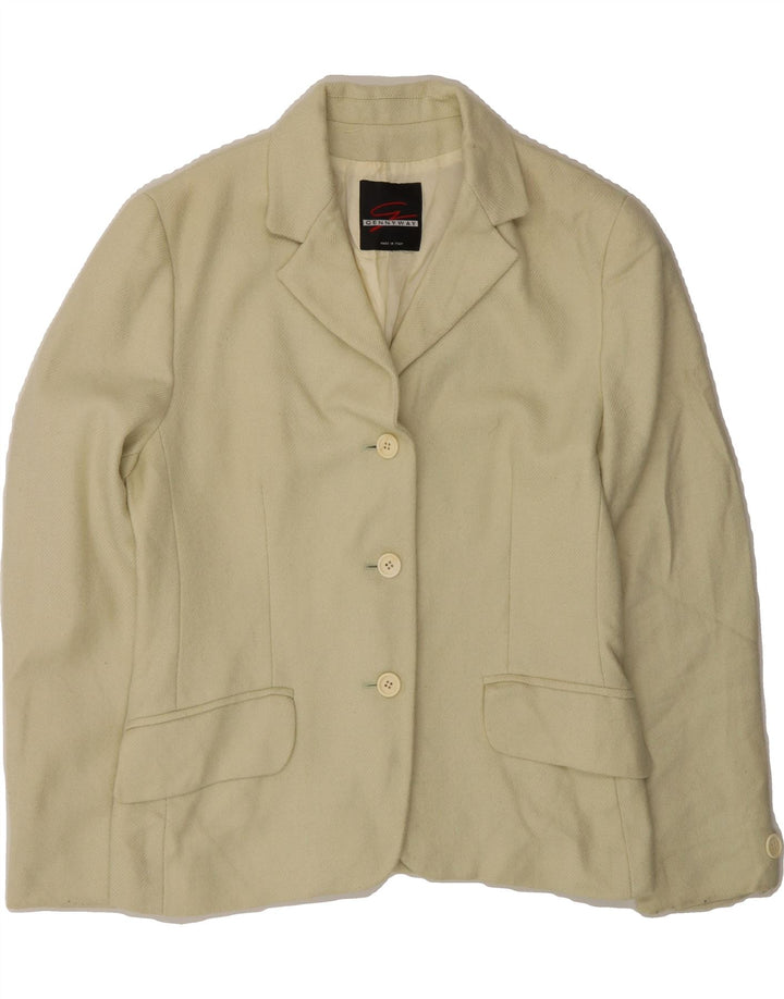 GENNY Womens 3 Button Blazer Jacket IT 42 Medium Off White Vintage Genny and Second-Hand Genny from Messina Hembry 
