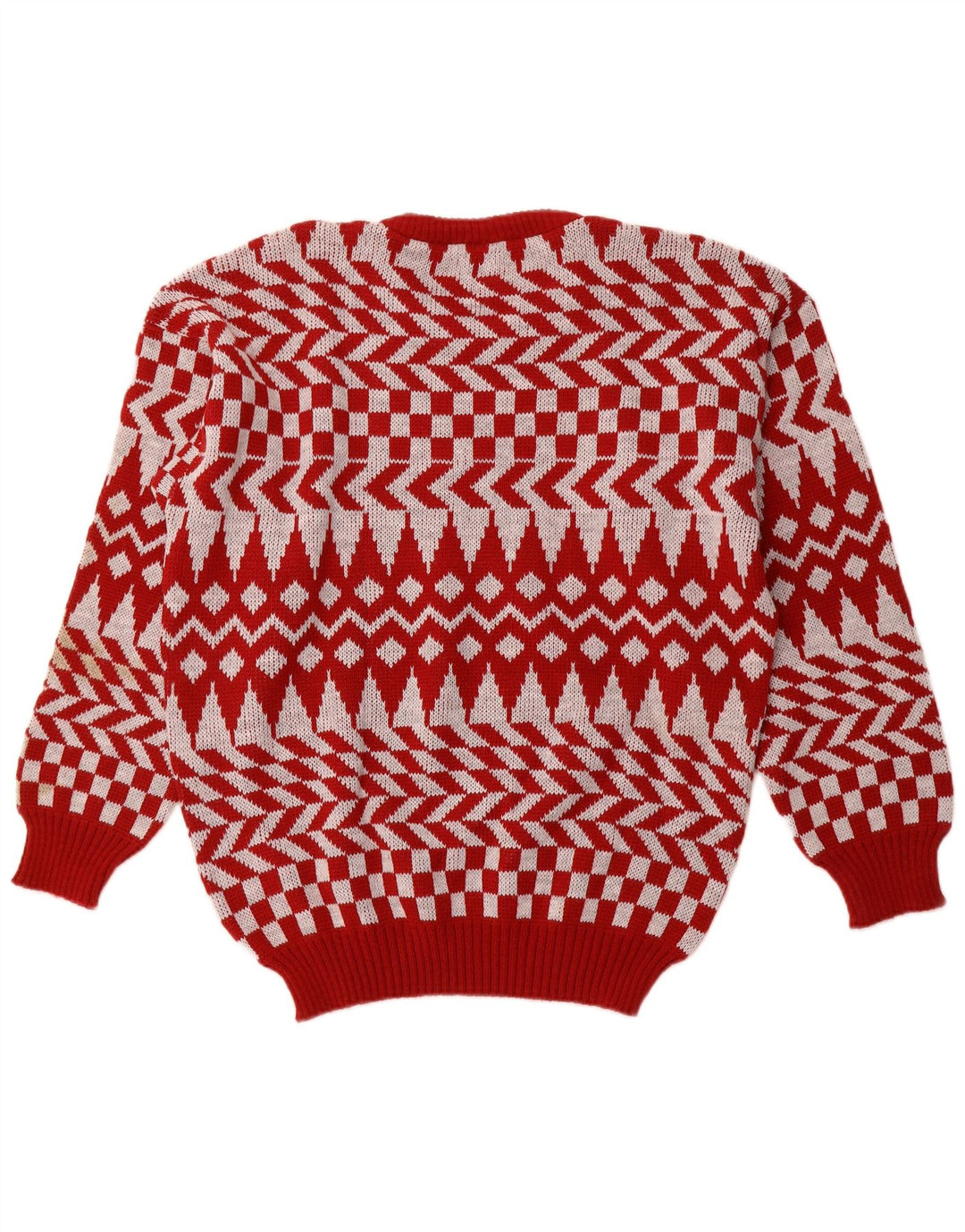 C & A Herren-Pullover mit Rundhalsausschnitt, großes rotes geometrisches Acryl