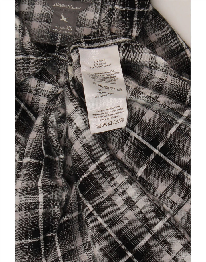 EDDIE BAUER Damen Flanellhemd UK 6 XS Schwarz kariertes Viskose