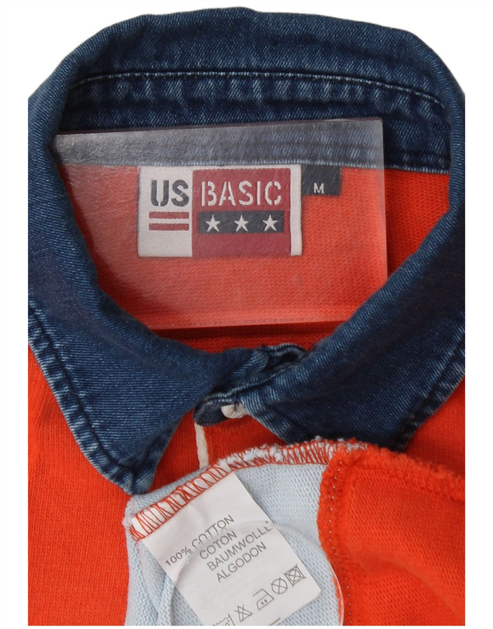 Basic Herren-Langarm-Rugby-Poloshirt aus mittelrot gestreifter Baumwolle