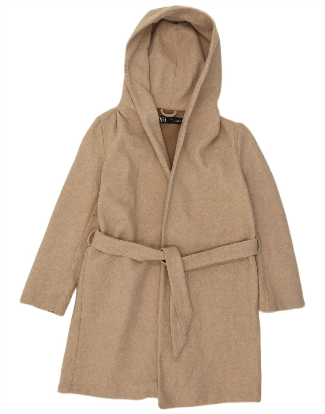 Zara Damen Kapuzenmantel UK 14 Medium Beige Polyester