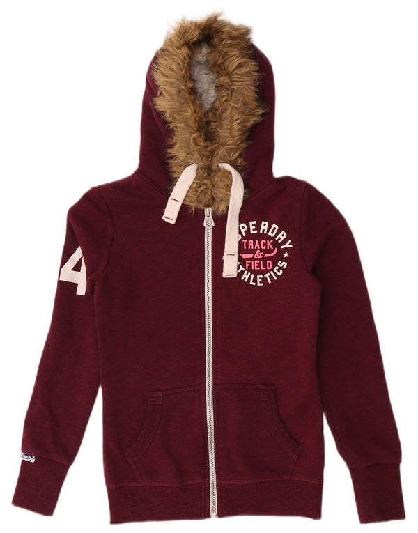 Superdry Damen-Kapuzenpullover mit grafischem Reißverschluss, UK 6, XS, Burgunderrot, Baumwolle