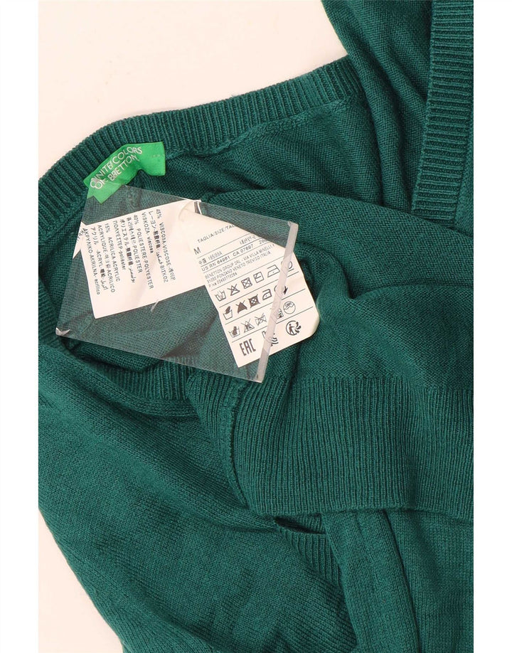 Benetton Damen-Pullover mit V-Ausschnitt, UK 12, mittelgrüne Viskose