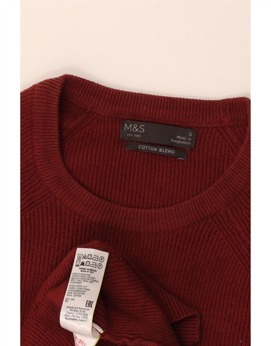 Marks & Spencer Herren-Pullover mit Rundhalsausschnitt, Größe S, Burgunderrot, Polyester