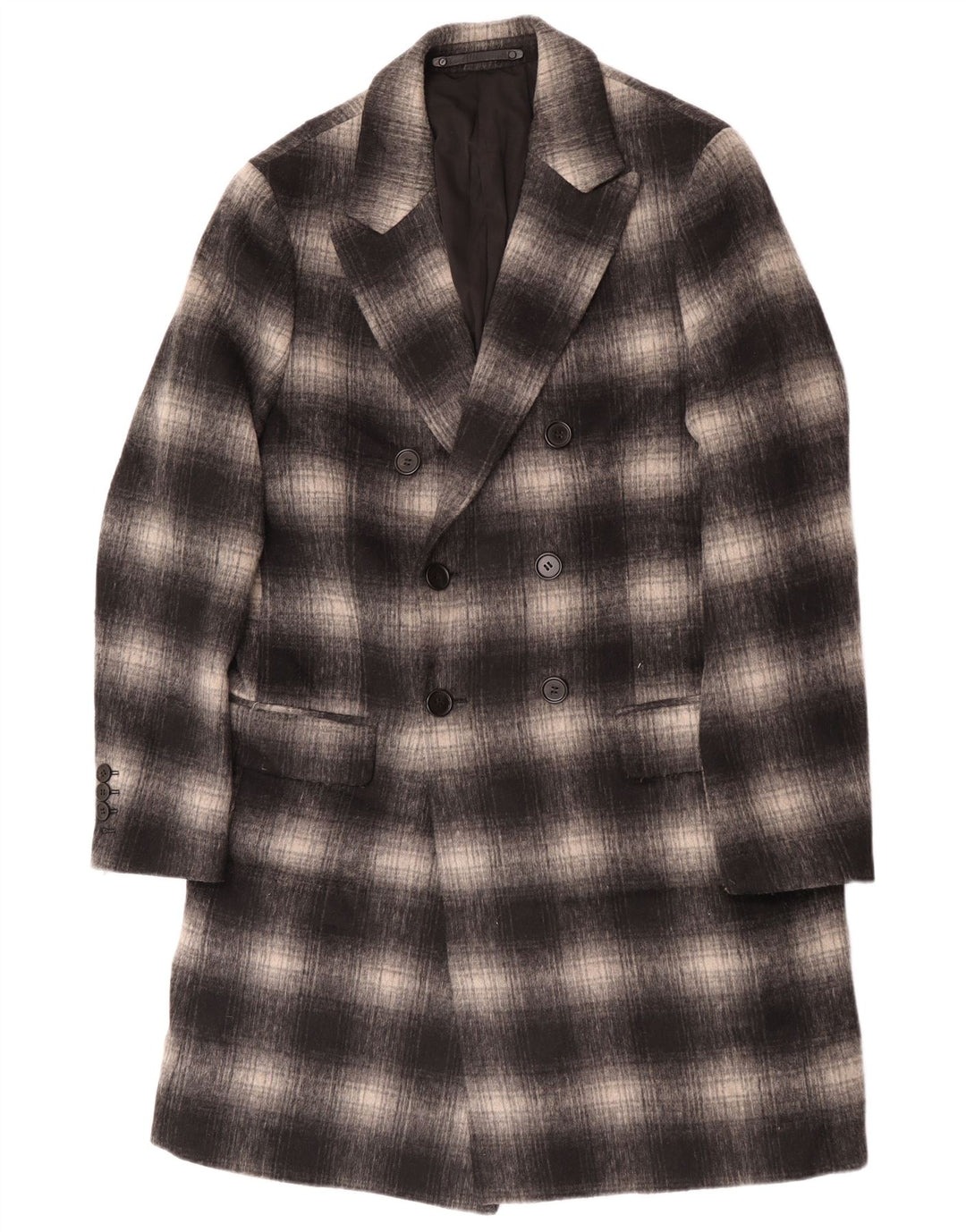 All Saints Herren-Mantel mit geometrischem Muster, UK 40, groß, grau, kariert, klassisch