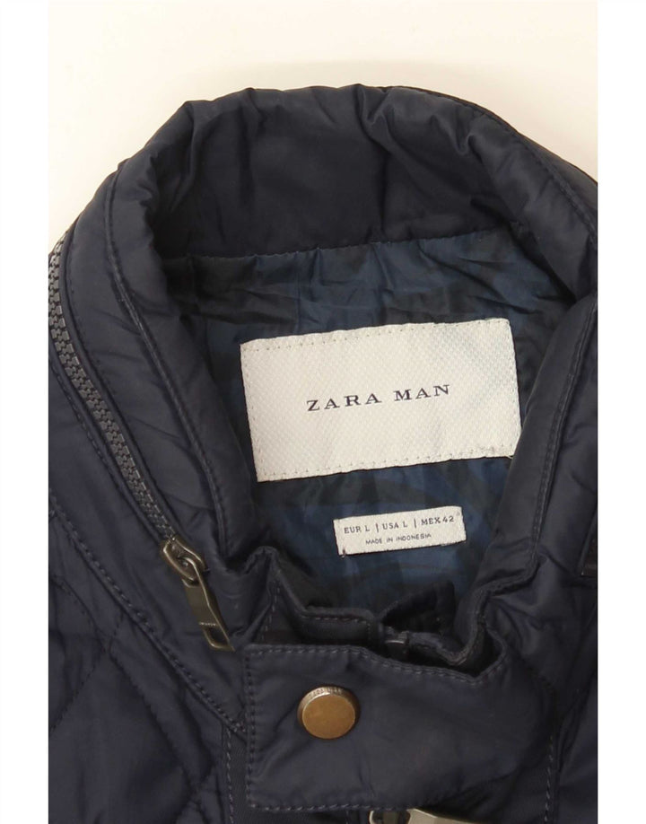 Zara Herren-Steppjacke mit Kapuze, UK 40, Größe L, Marineblau