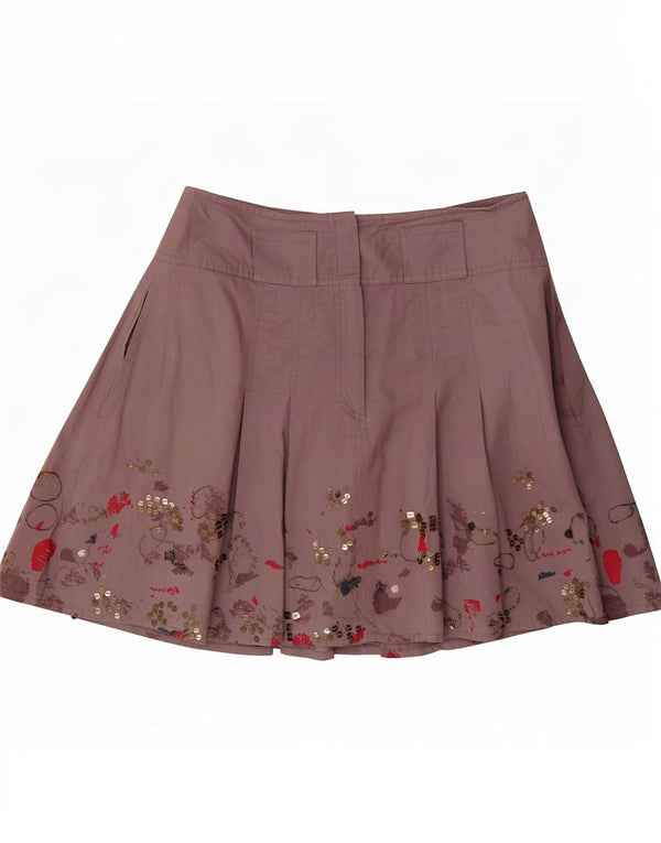 Max&Co. Falten-Minirock für Damen, UK 10, Größe S, W27, Lila, Blumenmuster, Baumwolle
