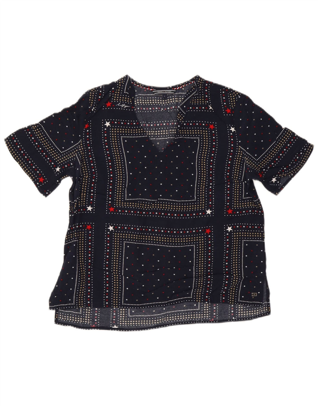 Tommy Hilfiger Damen-Blusenoberteil US 6 Medium Navy Blue Spotted