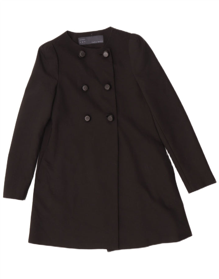 Zara Damen Zweireihiger Mantel UK 6 XS Schwarz Polyester