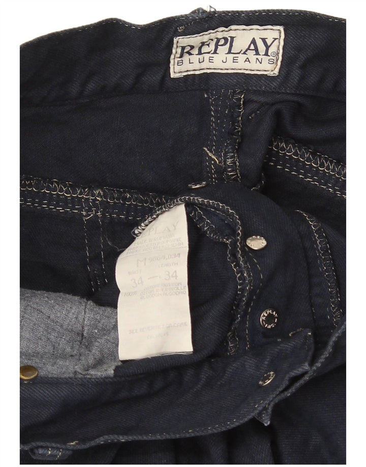 Replay Herren Cargo Straight Jeans W34 L34 Marineblau Baumwolle
