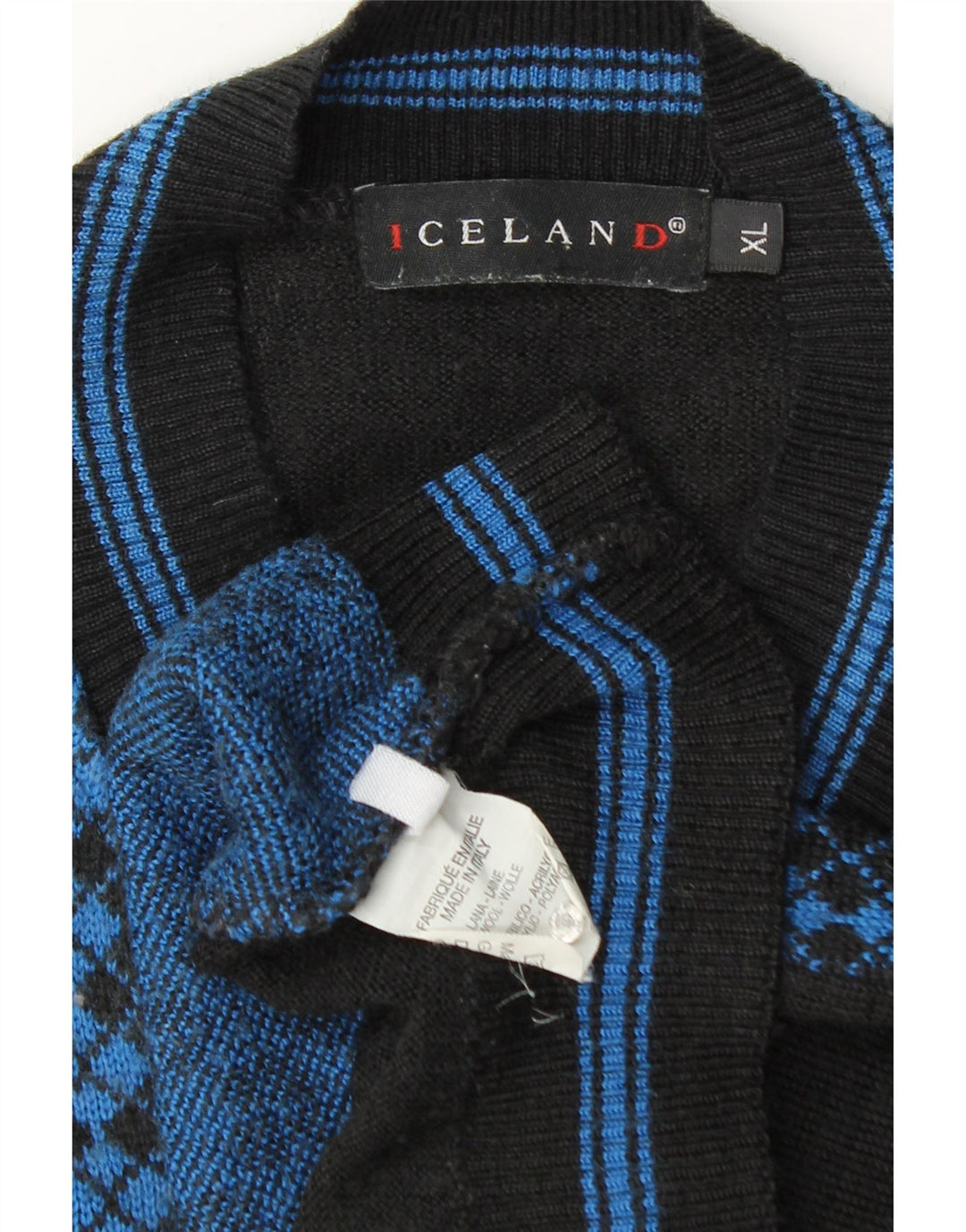 Island Herren-Pullover mit V-Ausschnitt, XL, blaue Argyle-/Diamantwolle