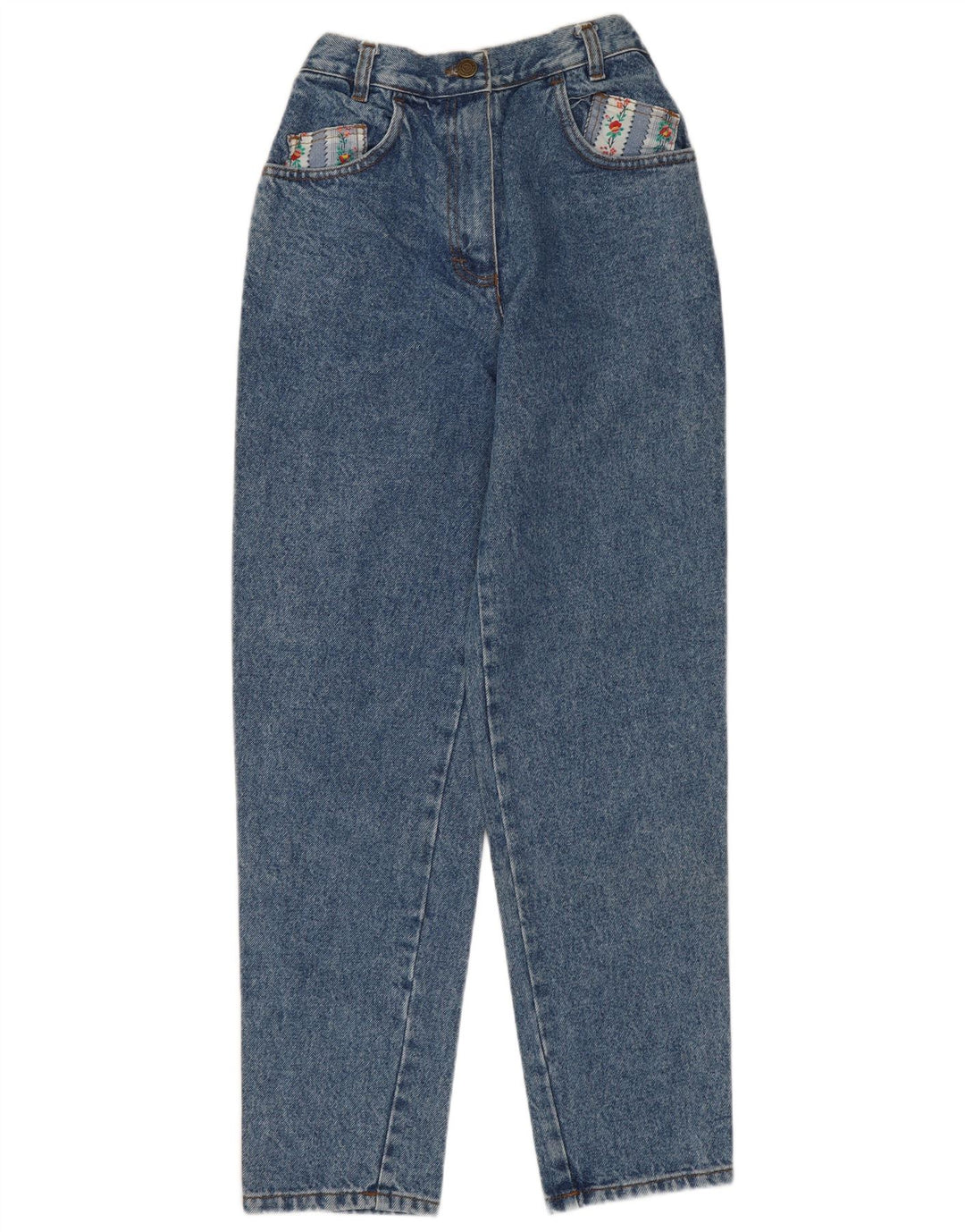 VINTAGE Damen Tapered Jeans EU 40 Medium W28 L28 Blau geblümte Baumwolle