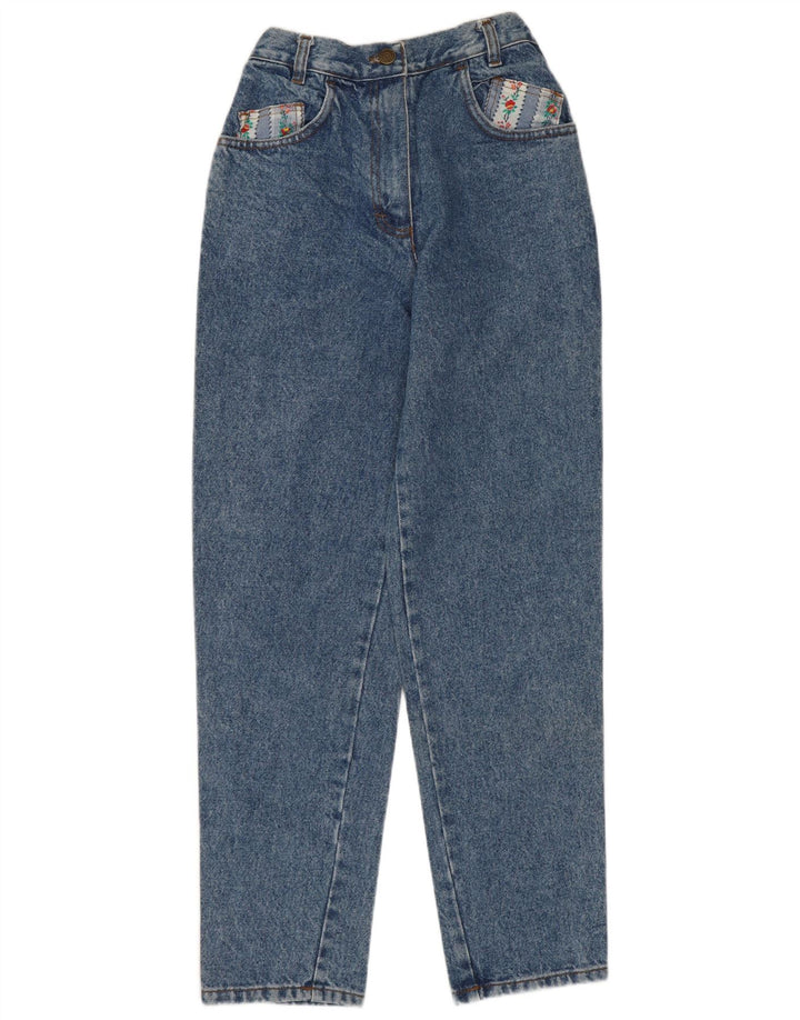 VINTAGE Damen Tapered Jeans EU 40 Medium W28 L28 Blau geblümte Baumwolle