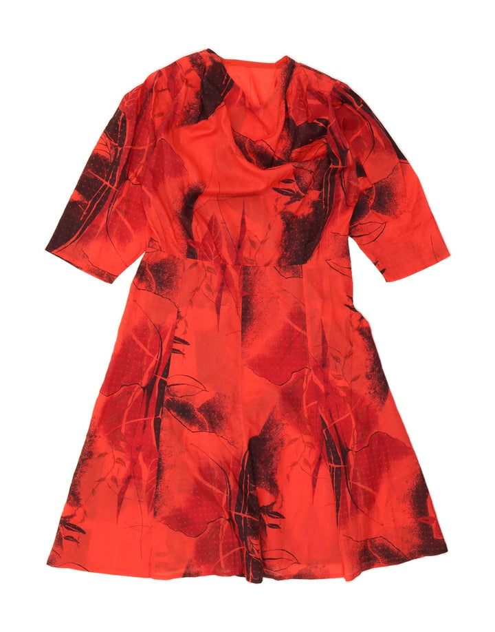 VINTAGE Womens Abstract Pattern 3/4 Sleeve A-Line Dress UK 14 Medium Red Vintage Vintage and Second-Hand Vintage from Messina Hembry 