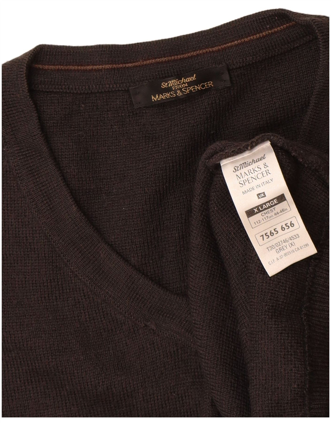 St Michael Herren-Pullover mit V-Ausschnitt, XL, grau gestreift, Acryl