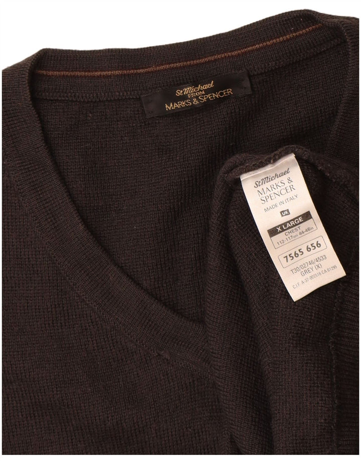 St Michael Herren-Pullover mit V-Ausschnitt, XL, grau gestreift, Acryl