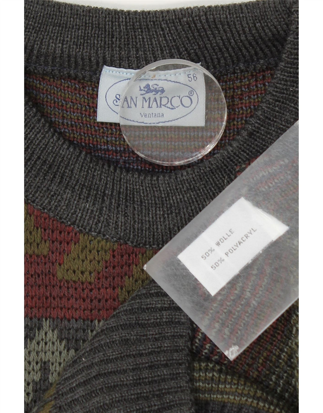 San Marco Herren-Pullover mit Rundhalsausschnitt, Größe 56, XL, mehrfarbig, geometrisch