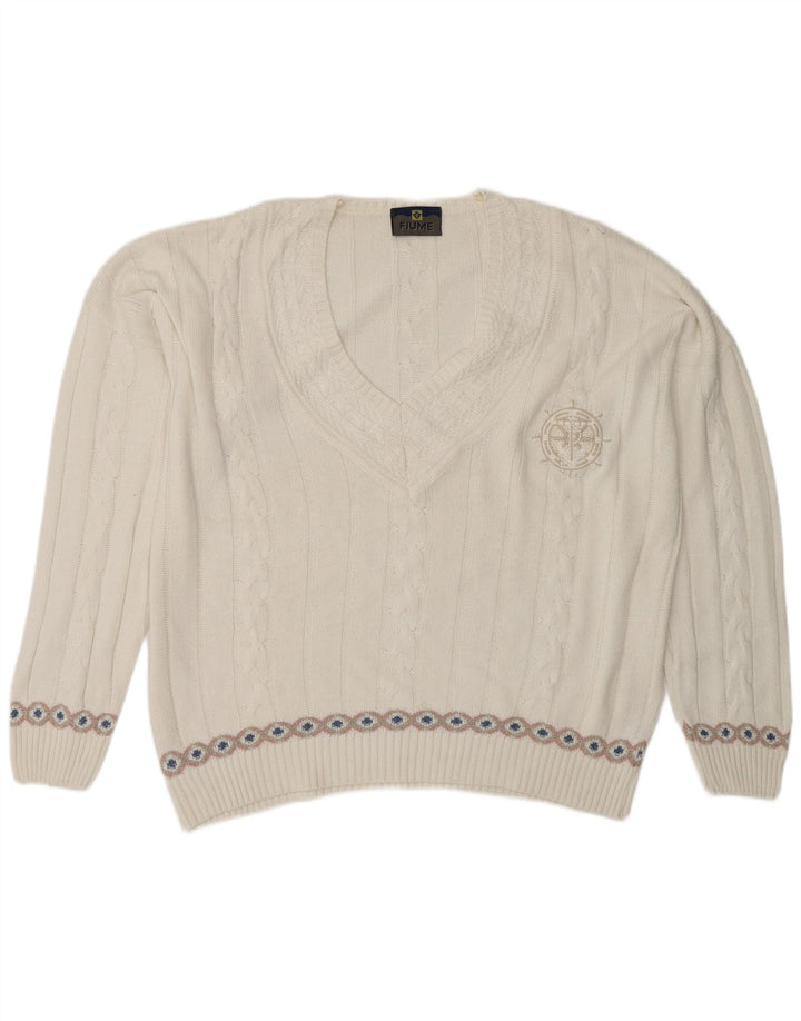 Fiume Damen-Pullover mit V-Ausschnitt, UK 20 2XL, Weiß, Fair Isle