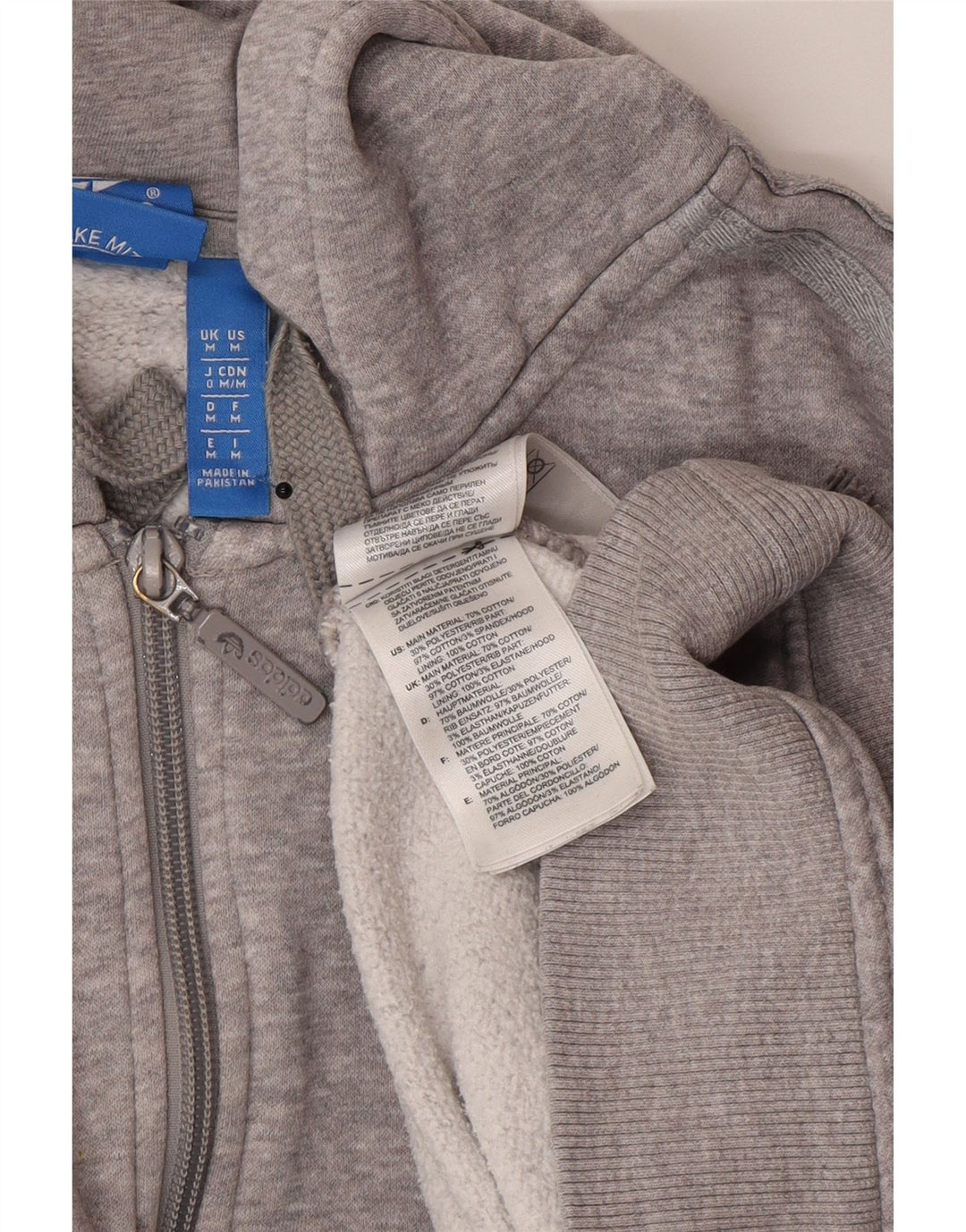 Adidas Herren-Kapuzenpullover mit Reißverschluss, mittelgraue Baumwolle
