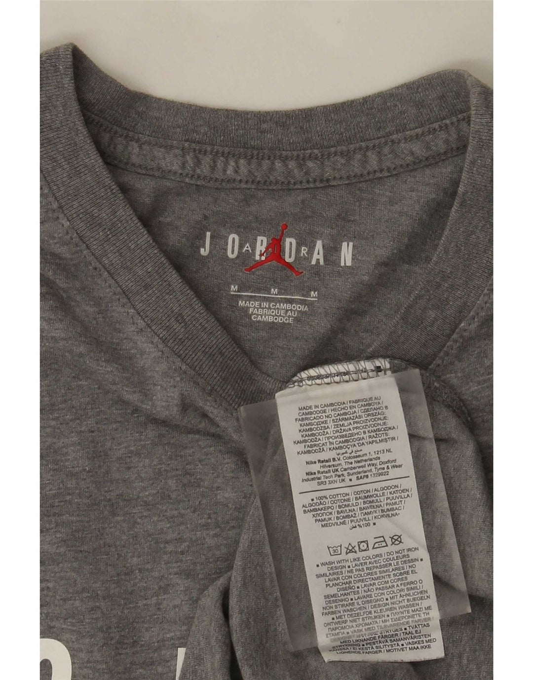 Jordan Herren Grafik-T-Shirt-Oberteil aus mittelgrau gefleckter Baumwolle