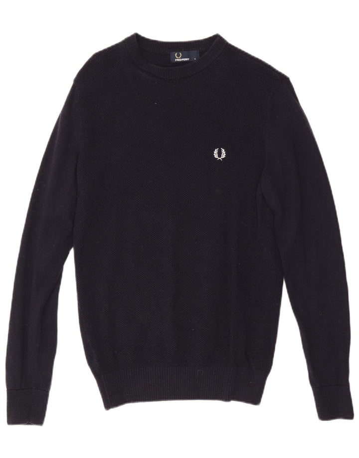 FRED PERRY Herren-Pullover mit Rundhalsausschnitt, Größe S, marineblaue Wolle