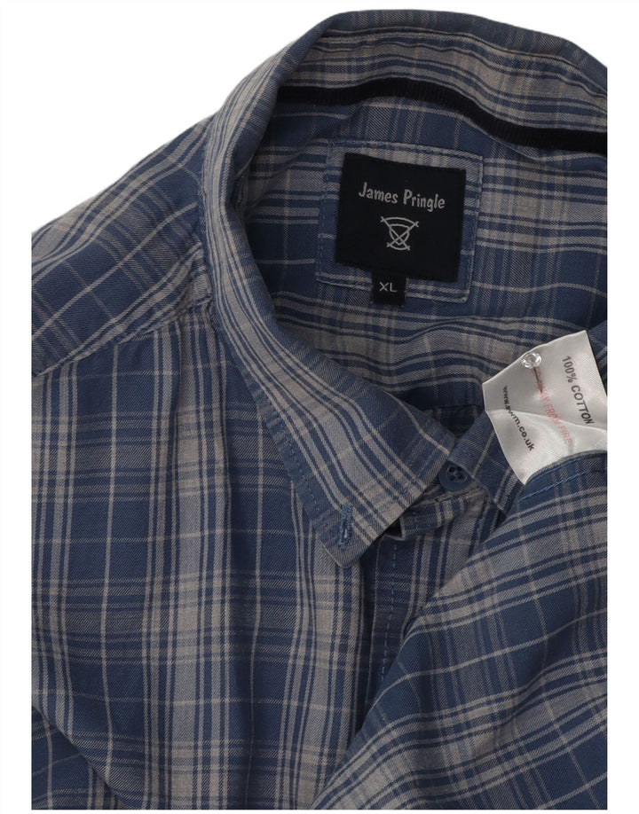 James Pringle Herren-Flanellhemd XL, blau kariert, Baumwolle