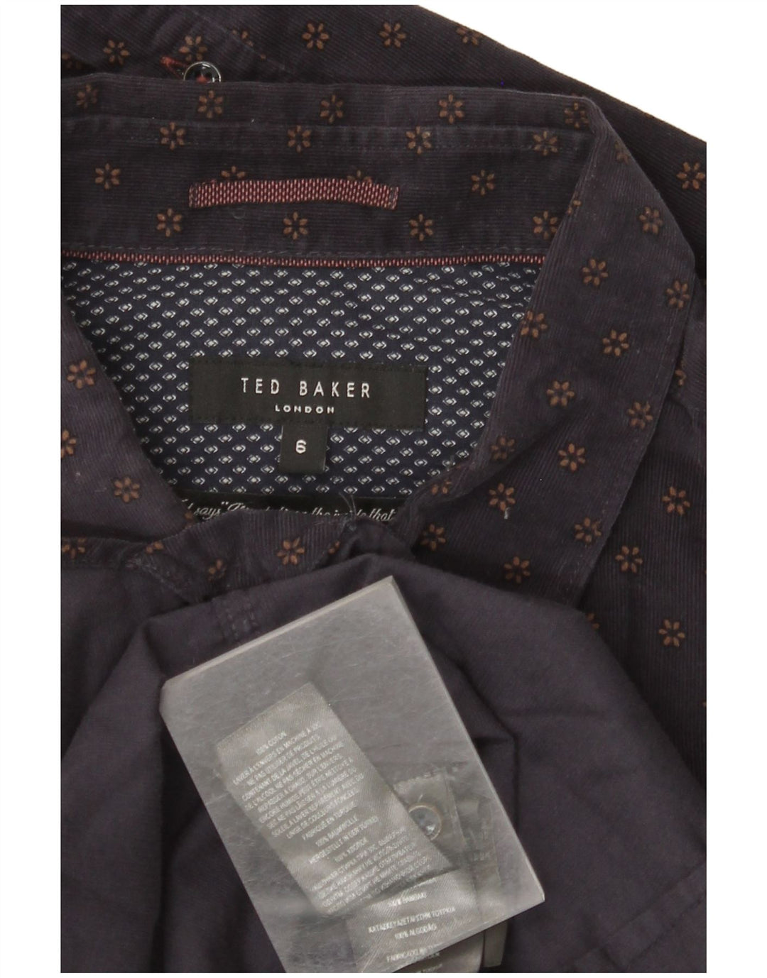 TED BAKER Herren-Cordhemd, Größe 6 2XL, Marineblau, Blumenmuster, Baumwolle