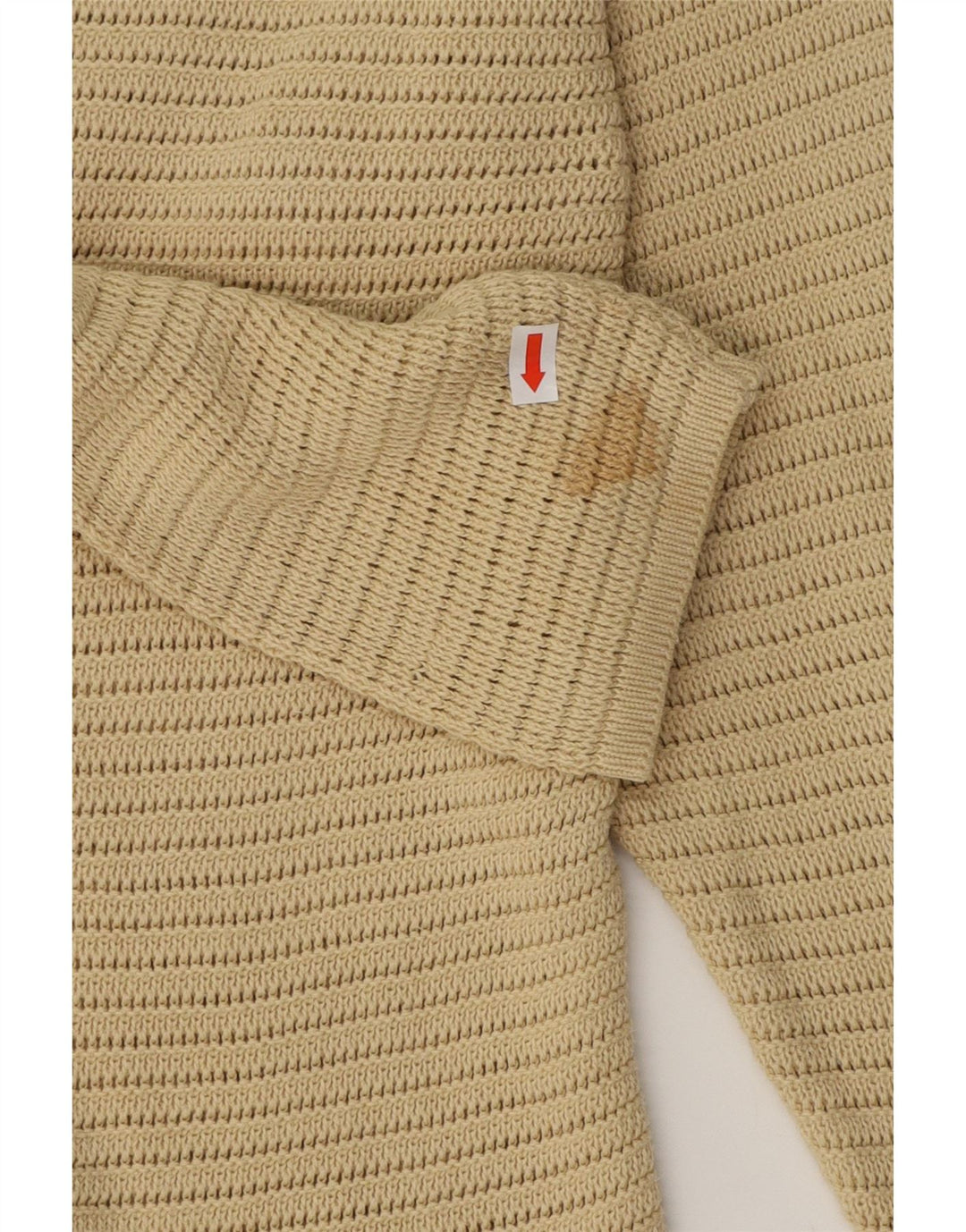 BENETTON Damen-Häkelpullover mit U-Boot-Ausschnitt, UK-Gr. 12, mittelbeige Baumwolle