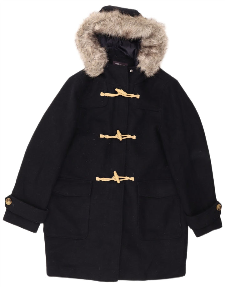 Marks & Spencer Damen-Dufflecoat mit Kapuze, UK 16, Größe L, Marineblau, Polyester