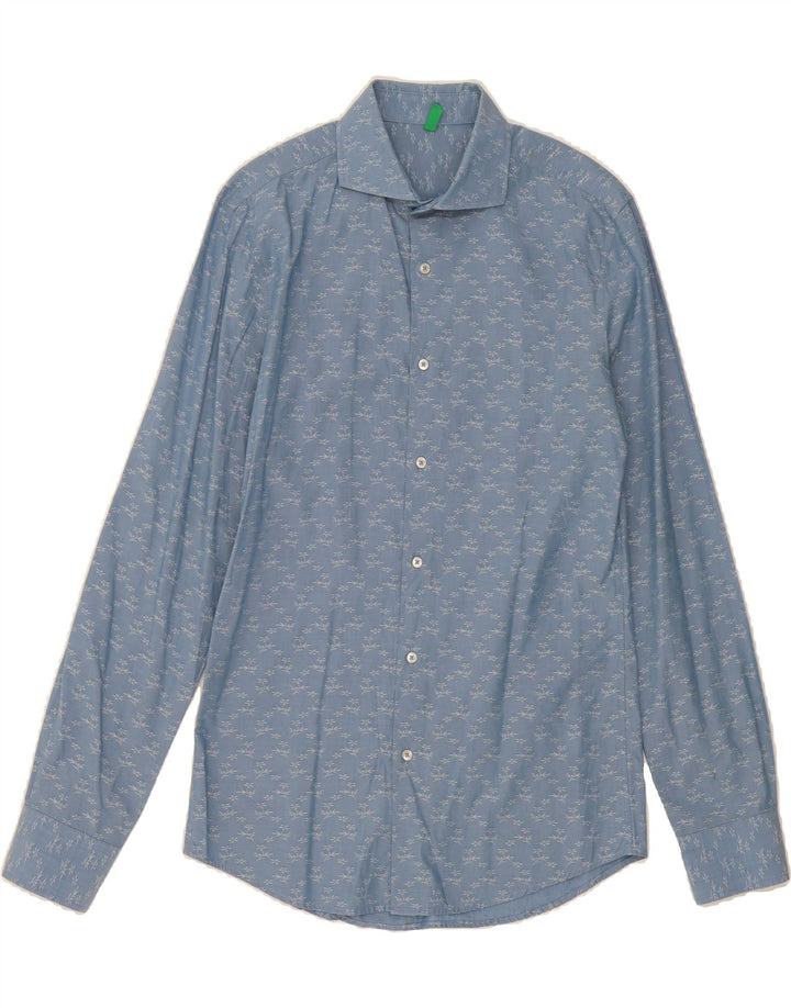 BENETTON Mens Shirt Small Blue Floral Cotton Vintage Benetton and Second-Hand Benetton from Messina Hembry 