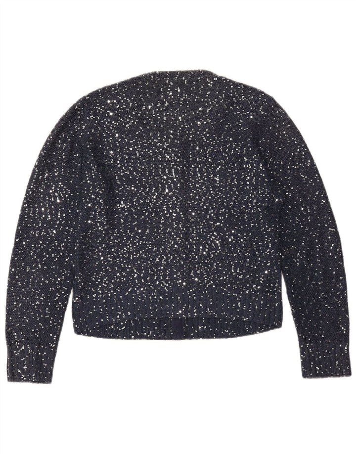 JIGSAW Damen Crop Cardigan Pullover UK 12 Medium Marineblau Polyester