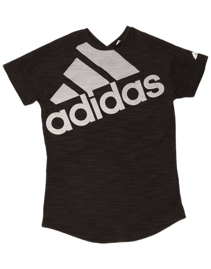 Adidas Damen Grafik-T-Shirt-Oberteil UK 12/14 Mittelgrau meliertes Polyester
