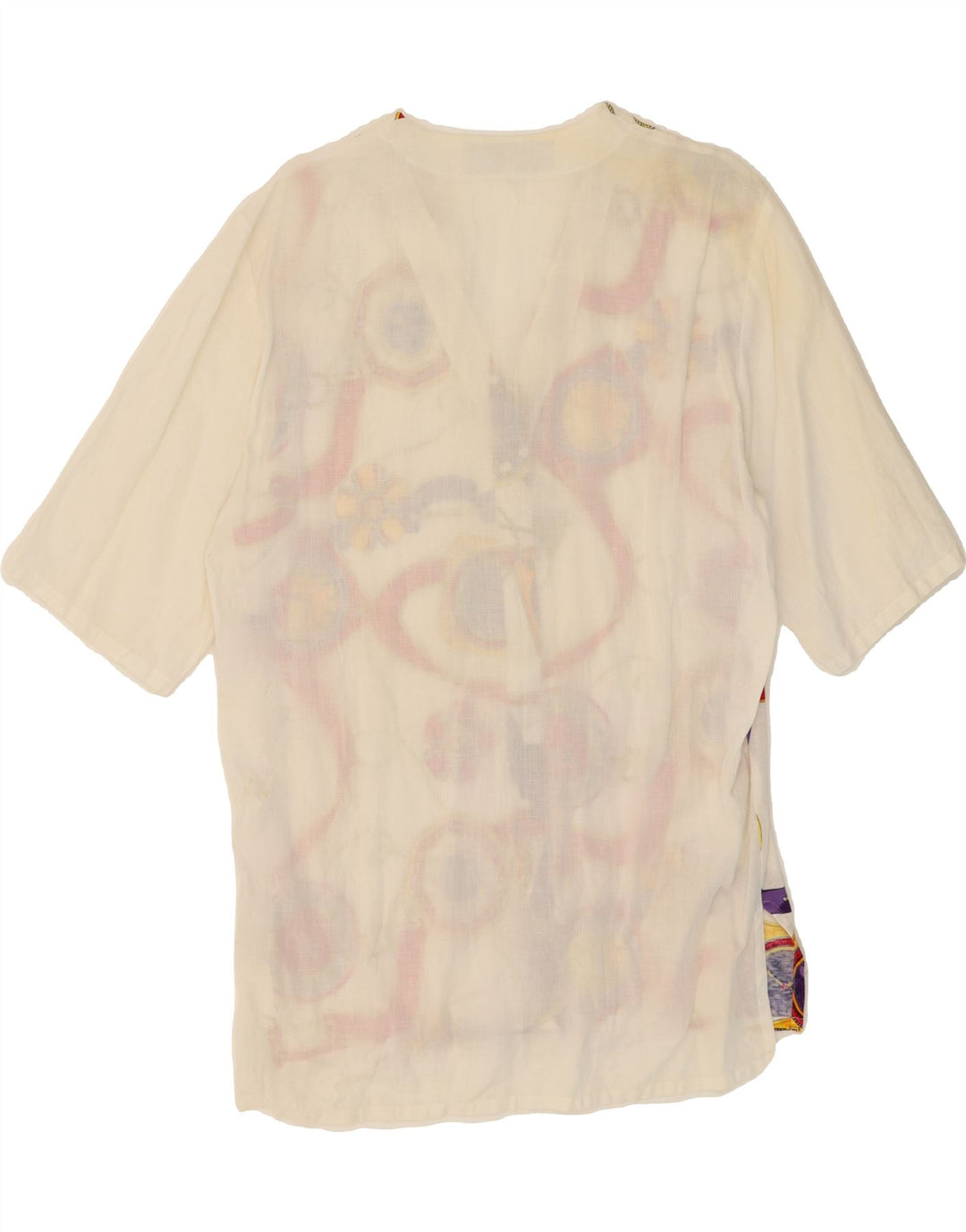 VINTAGE Womens Abstract Pattern Shirt Blouse IT 44 Medium White Linen Vintage Vintage and Second-Hand Vintage from Messina Hembry 