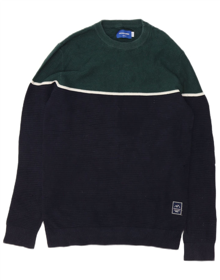 Jack & Jones Herren-Pullover mit Rundhalsausschnitt, Größe S, Marineblau, Farbblock