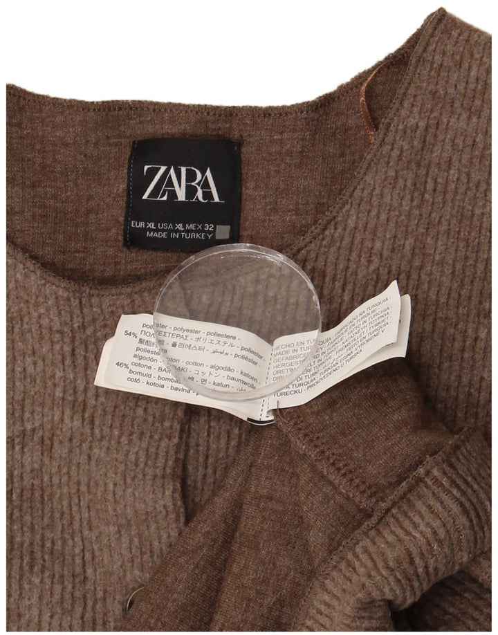 Zara Damen Crop Cardigan Pullover UK 18 XL Braun Polyester