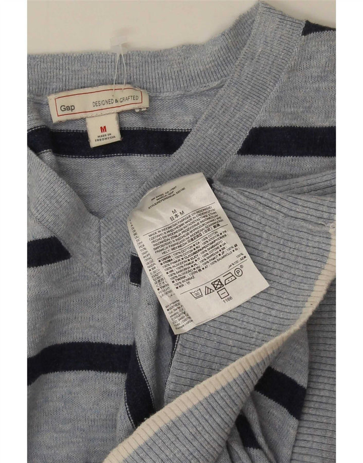 Gap Herren-Pullover mit V-Ausschnitt, mittelblau, gestreift, Baumwolle