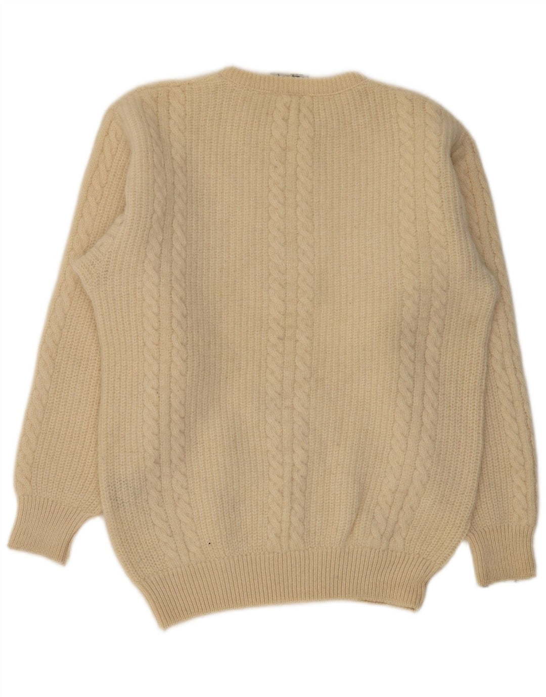 VINTAGE Herren-Pullover mit Rundhalsausschnitt, groß, beige, Schurwolle