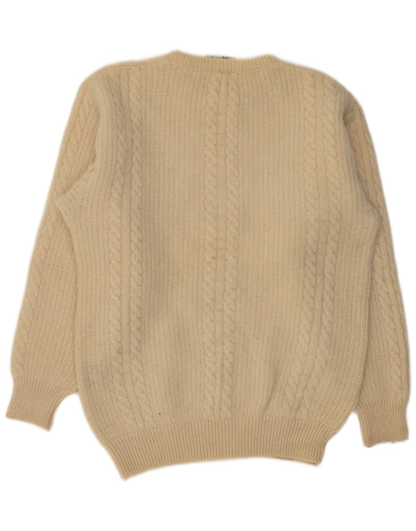 VINTAGE Herren-Pullover mit Rundhalsausschnitt, groß, beige, Schurwolle