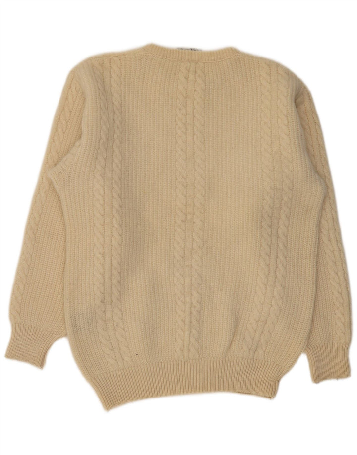 VINTAGE Herren-Pullover mit Rundhalsausschnitt, groß, beige, Schurwolle