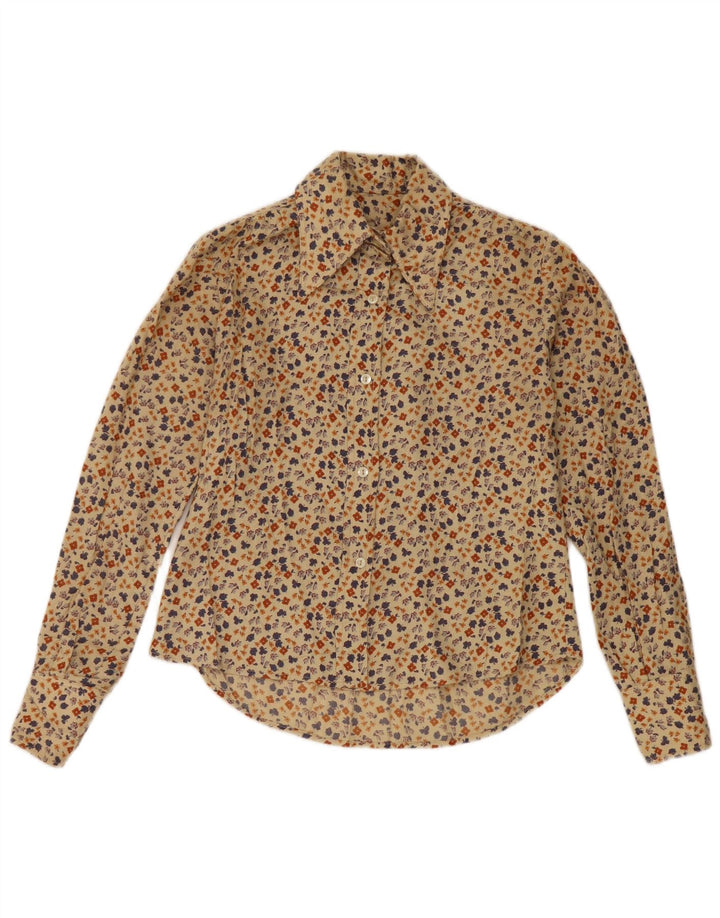 Vintage Damen Shirt UK 12 Medium Beige Floral