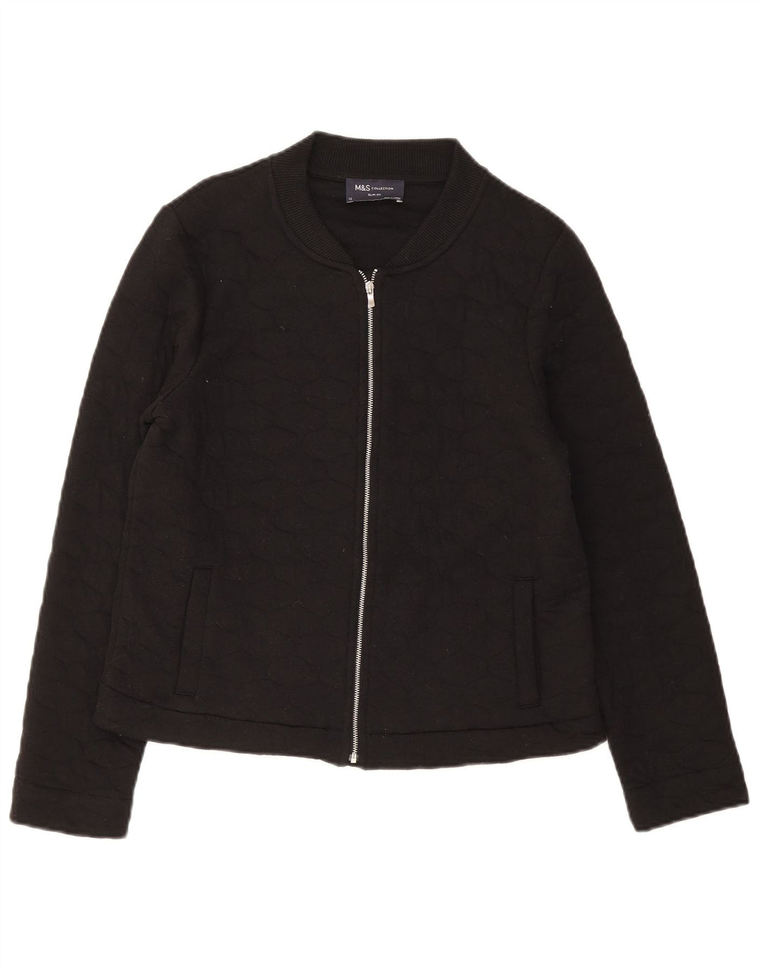 Marks & Spencer Damen Slim Fit Steppjacke UK 12 Mittelschwarze Baumwolle
