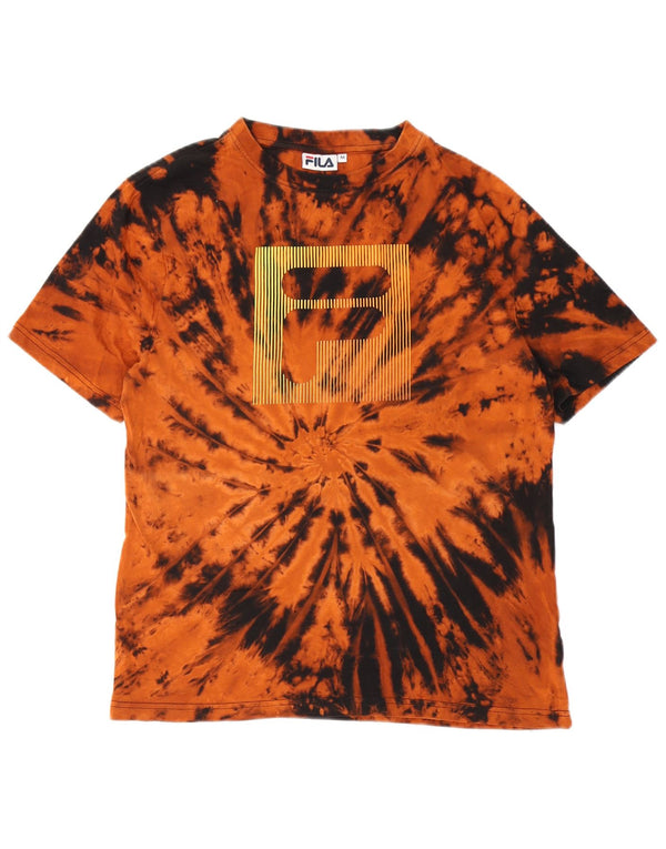 Fila Herren Grafik-T-Shirt-Oberteil Mittelorange Batik-Baumwolle
