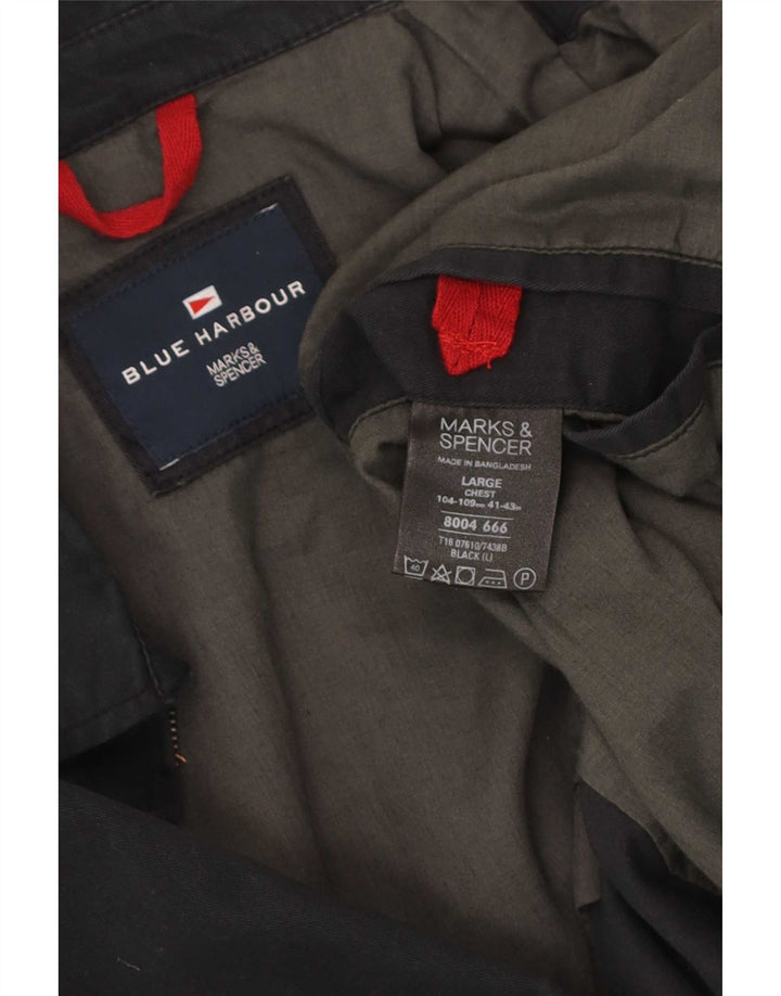 Marks & Spencer Herren Blue Harbor Bomberjacke UK 40 Große schwarze Baumwolle