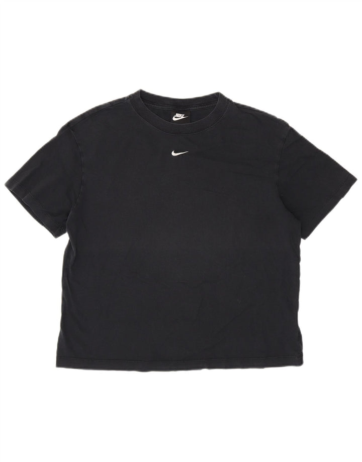 NIKE Damen Crop Oversize T-Shirt Top UK 10 Small Schwarz Baumwolle